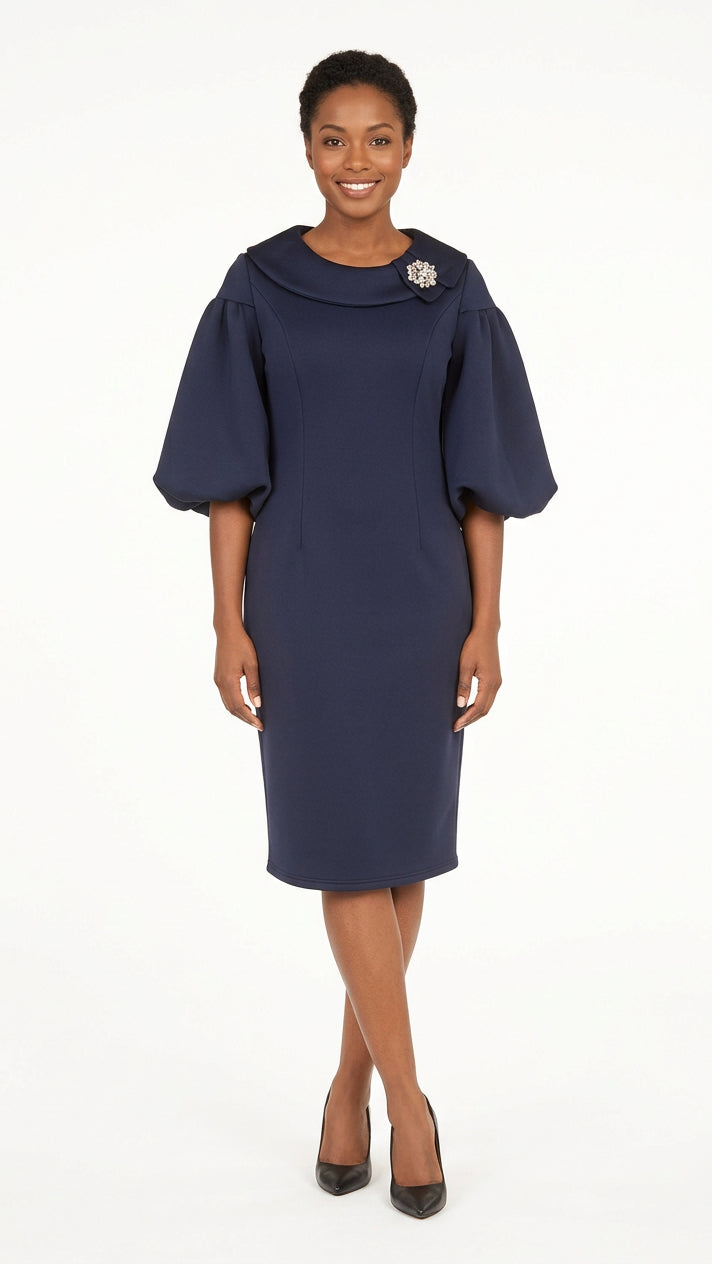 Scuba Shift Dress w/ Portrait Collar&Ballon Slv