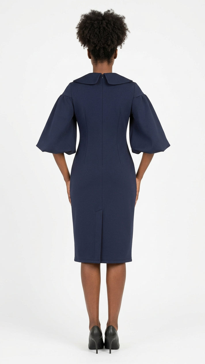 Scuba Shift Dress w/ Portrait Collar&Ballon Slv