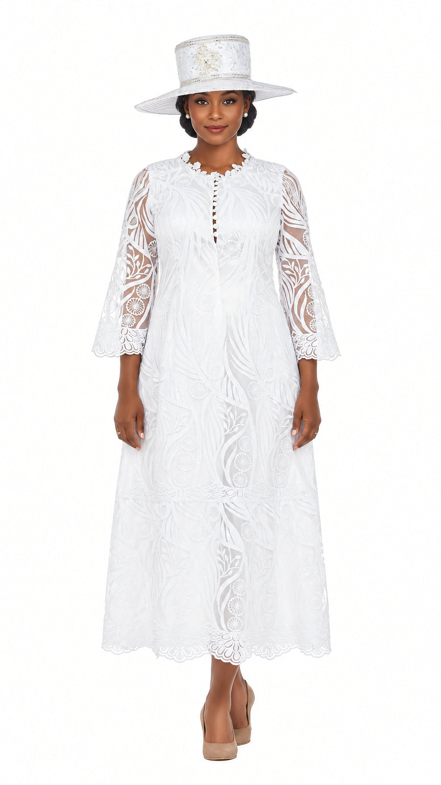 Vintage-Inspired Embroidered Lace Midi Dress-Plus