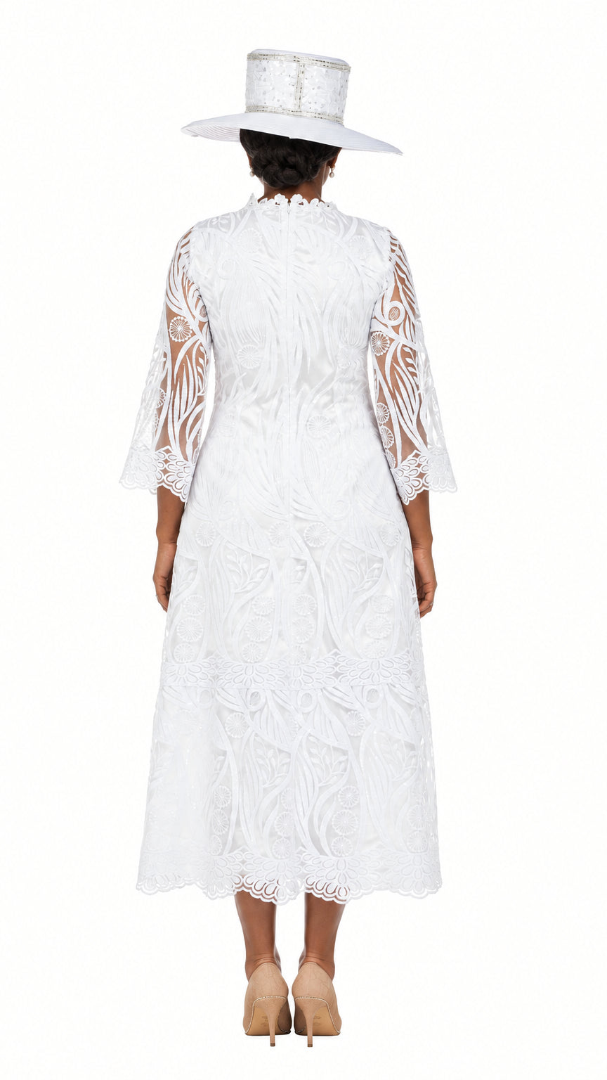 Vintage-Inspired Embroidered Lace Midi Dress-Plus