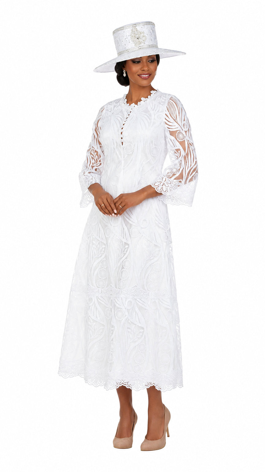 Vintage-Inspired Embroidered Lace Midi Dress