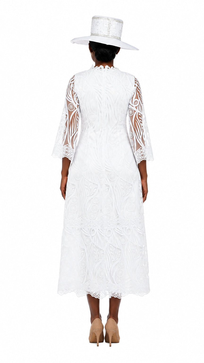 Vintage-Inspired Embroidered Lace Midi Dress
