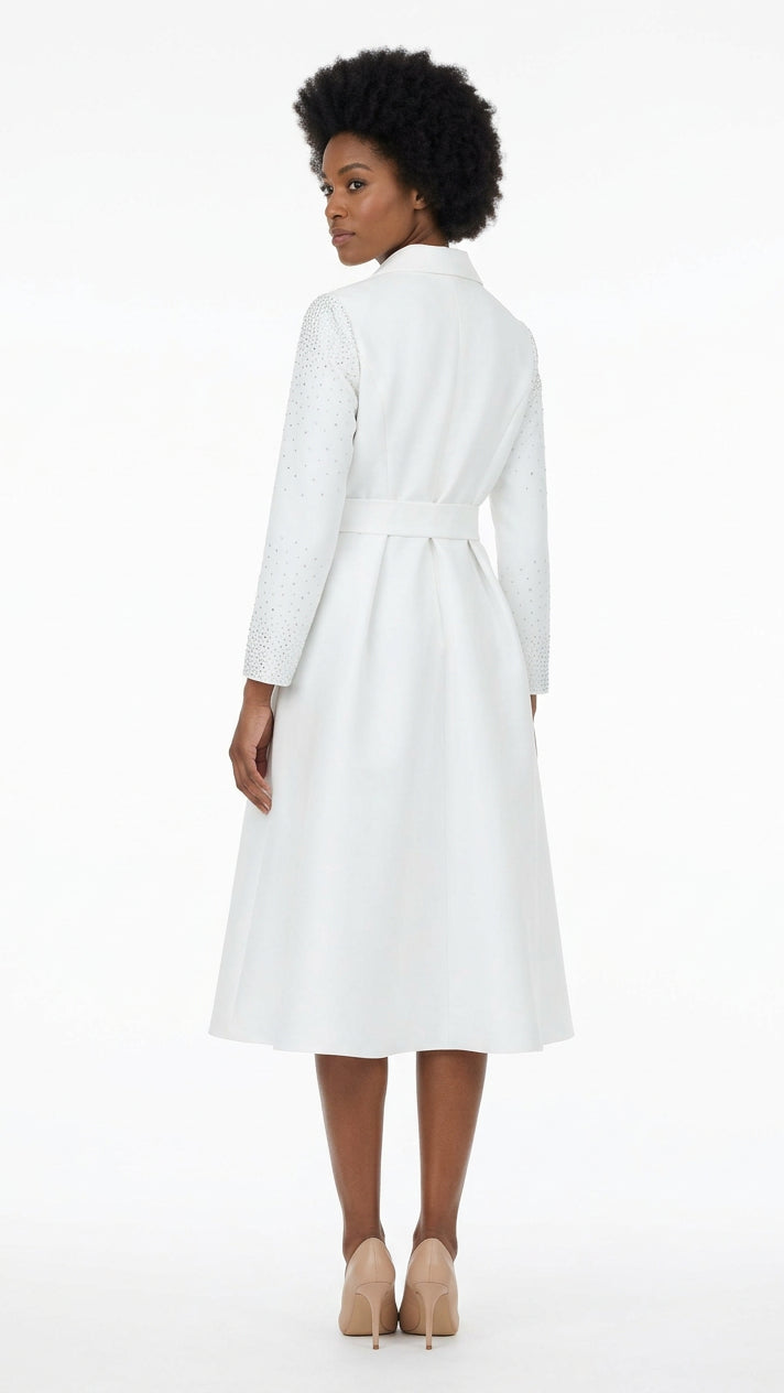 Embellished Silky Twill Belted Midi Dress-Plus