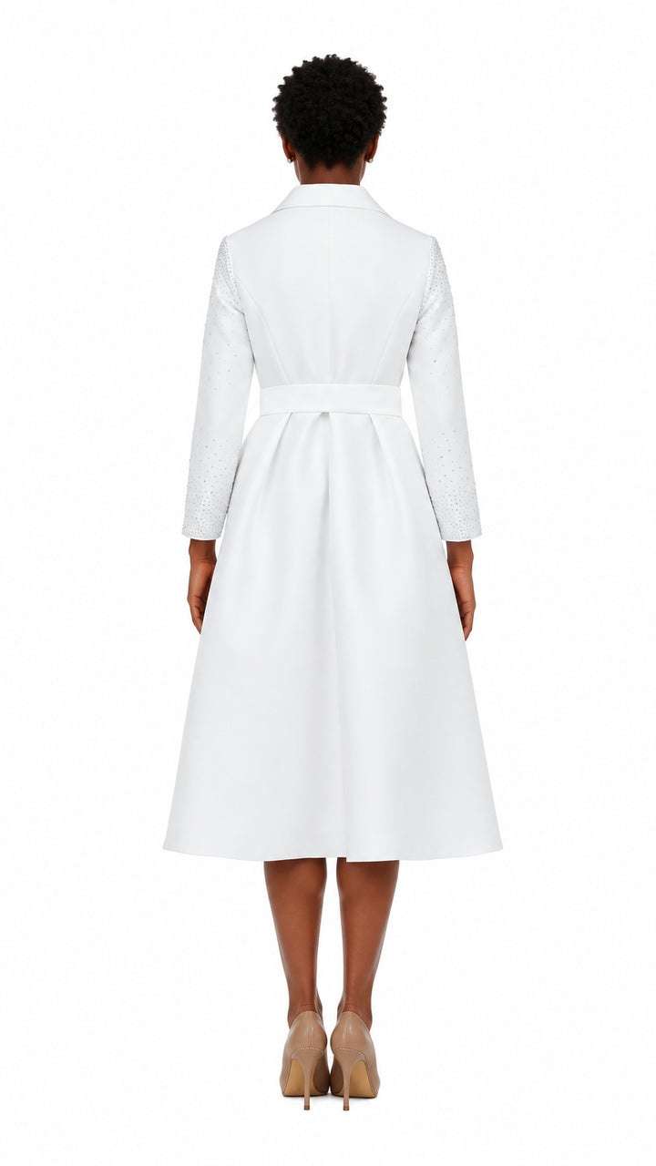 Stone Embellished Silky Twill Belted Midi Dress