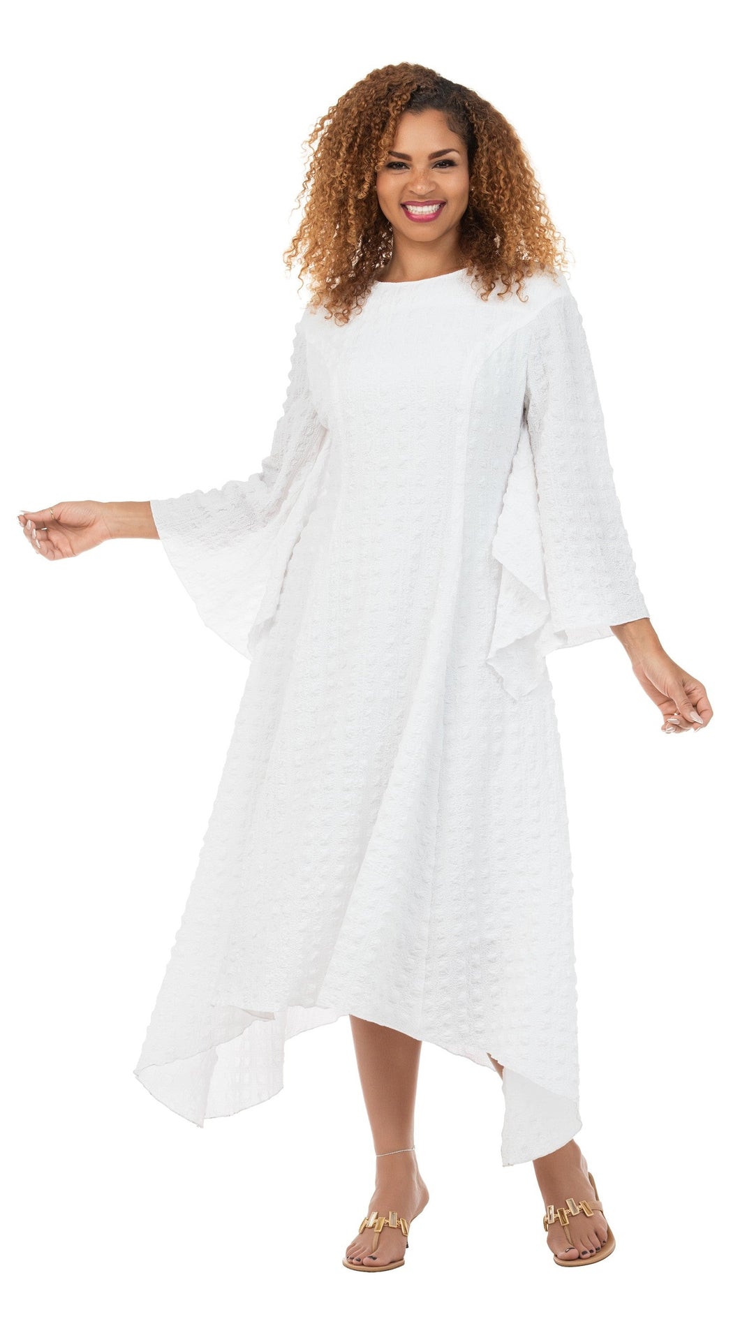 Popcorn-like Textured Cascade Handkerchief Dress