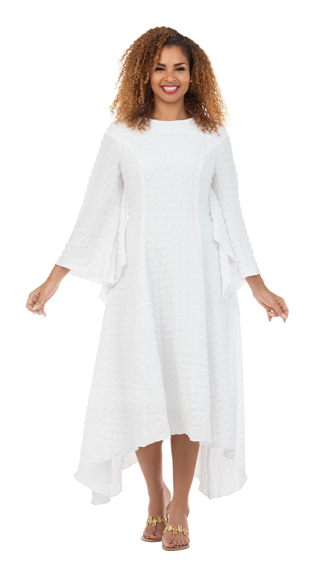 Popcorn-like Textured Cascade Handkerchief Dress