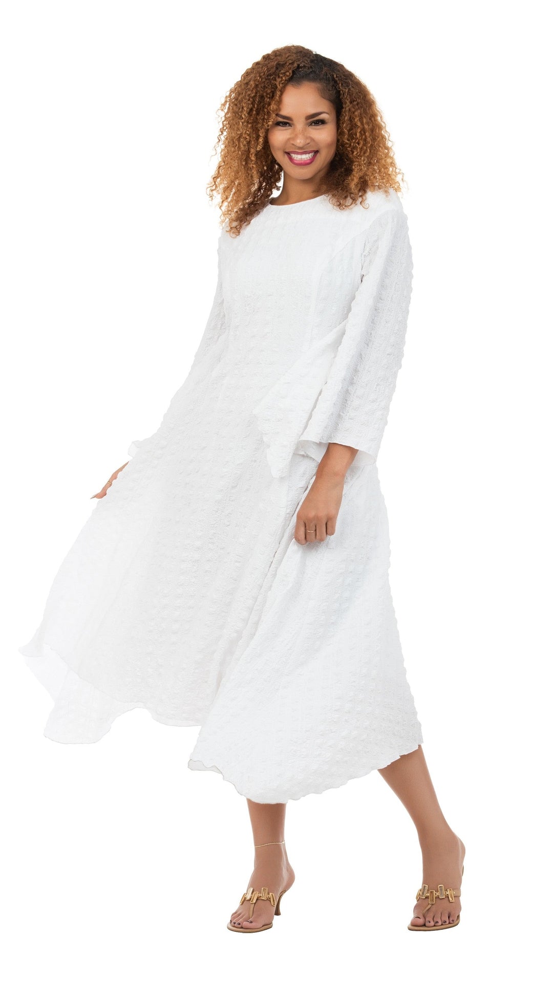 Popcorn-like Textured Cascade Handkerchief Dress