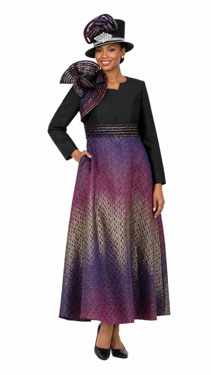 Ombré Metallic Brocade Shoulder Detail Dress-Plus