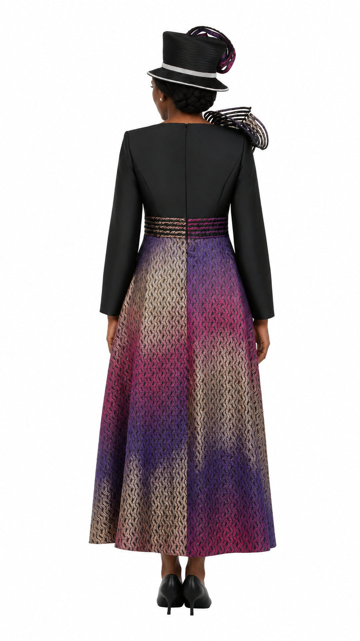 Ombré Metallic Brocade Shoulder Detail Dress-Plus