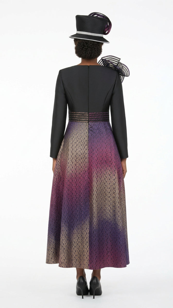 Ombré Metallic Brocade Shoulder Detail Dress-Plus