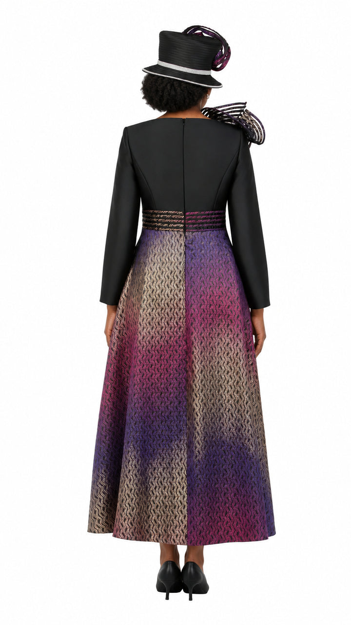 Ombré Metallic Brocade Shoulder Detail Long Dress