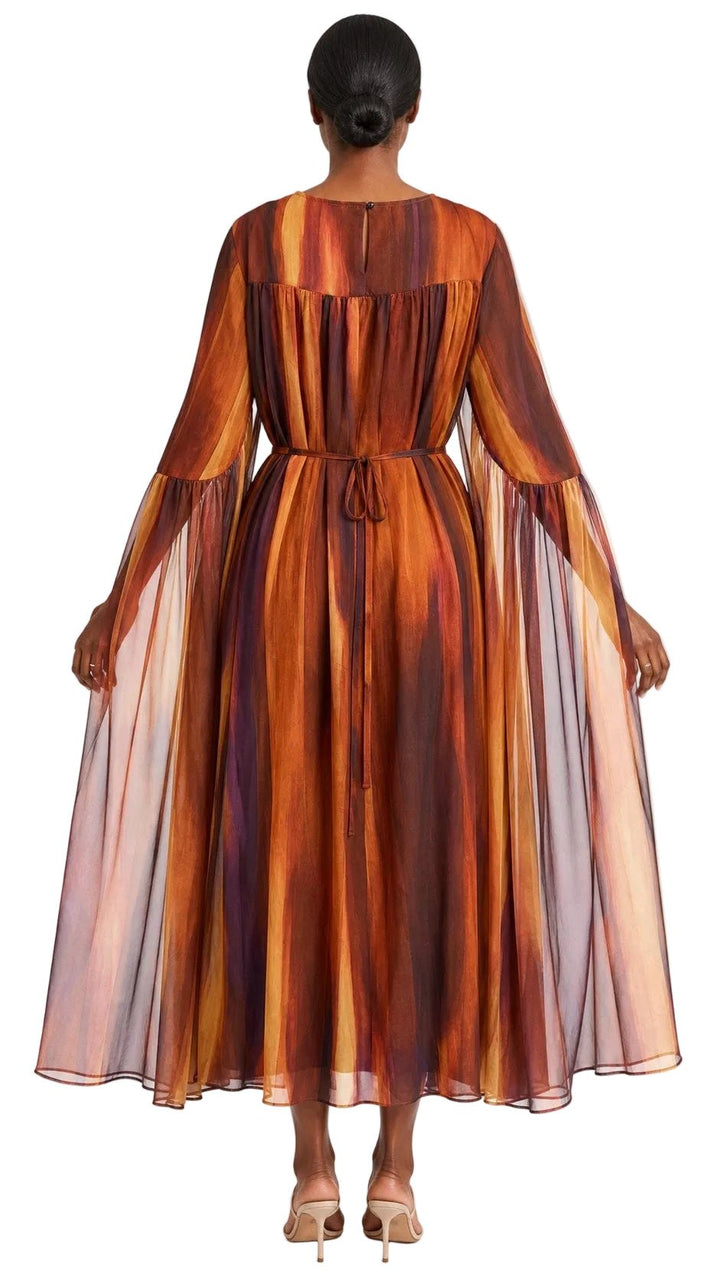 Sunset Cascade Printed Chiffon Cape Dress - Especially Yours