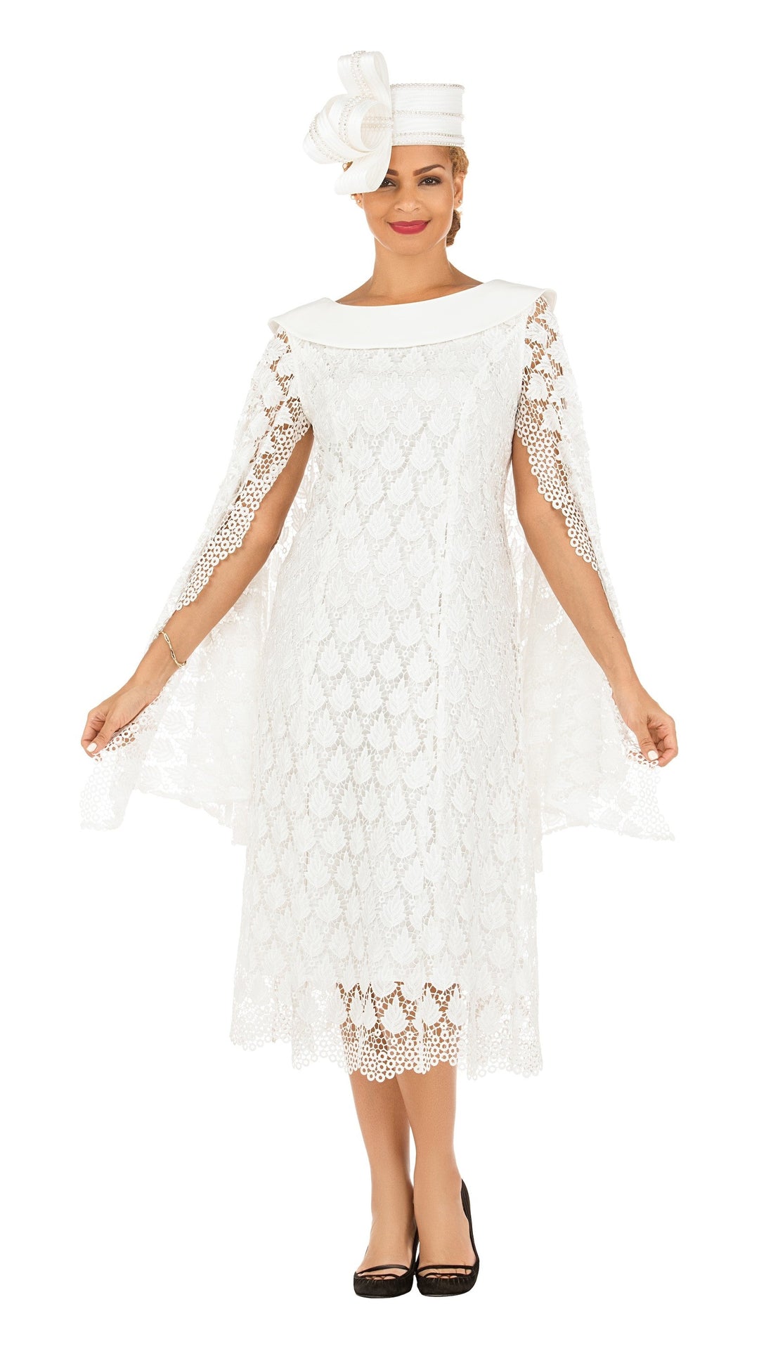 Lux Seq Lace Shift Drs w/ Cape Slv&Rounded Clr