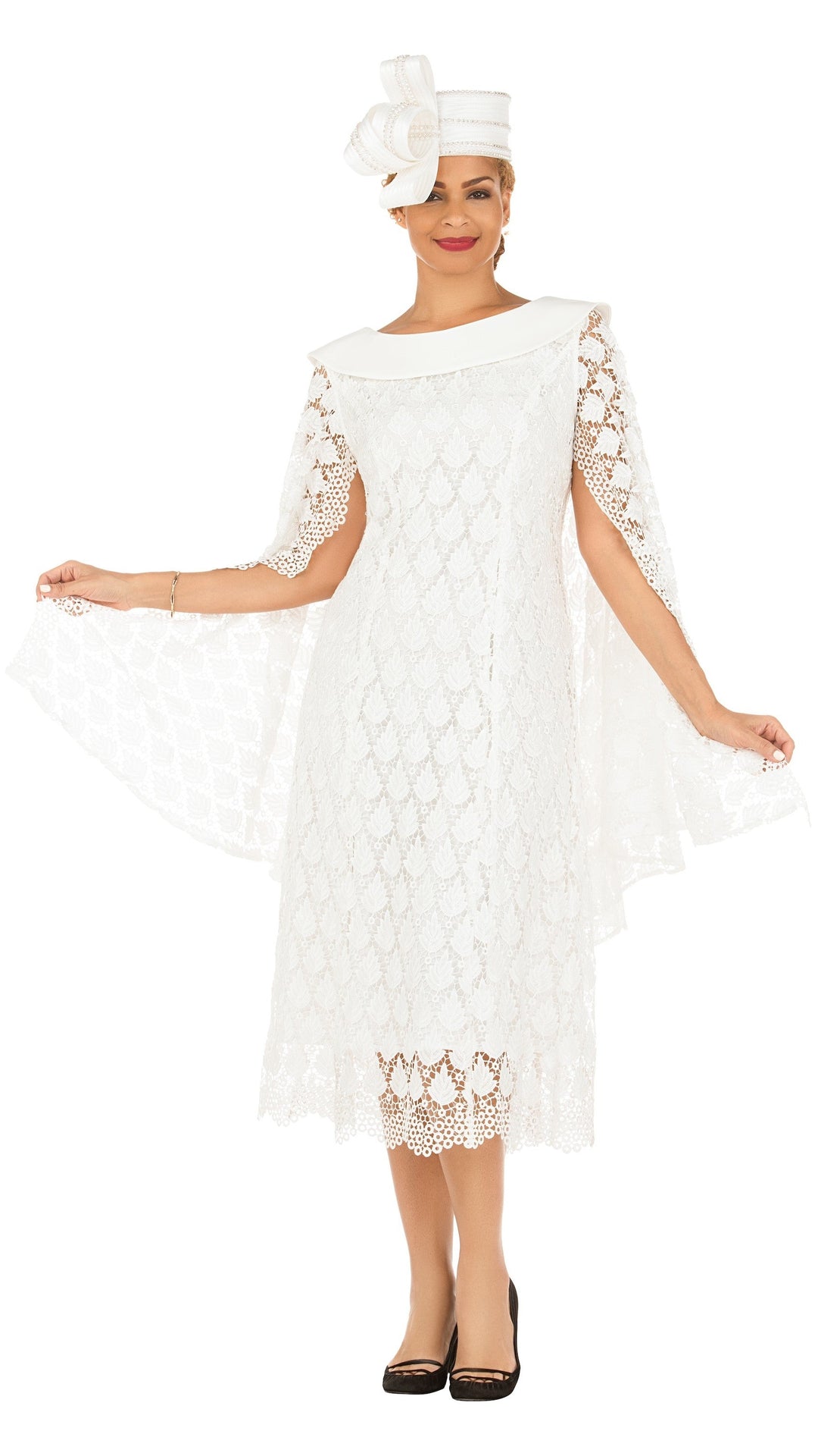 Lux Seq Lace Shift Drs w/ Cape Slv&Rounded Clr