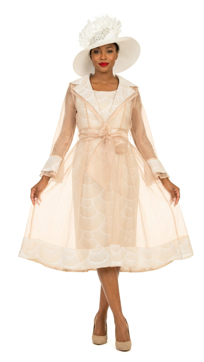 2pc Sequined Sheath Dress w/ Sheer Organza Jkt