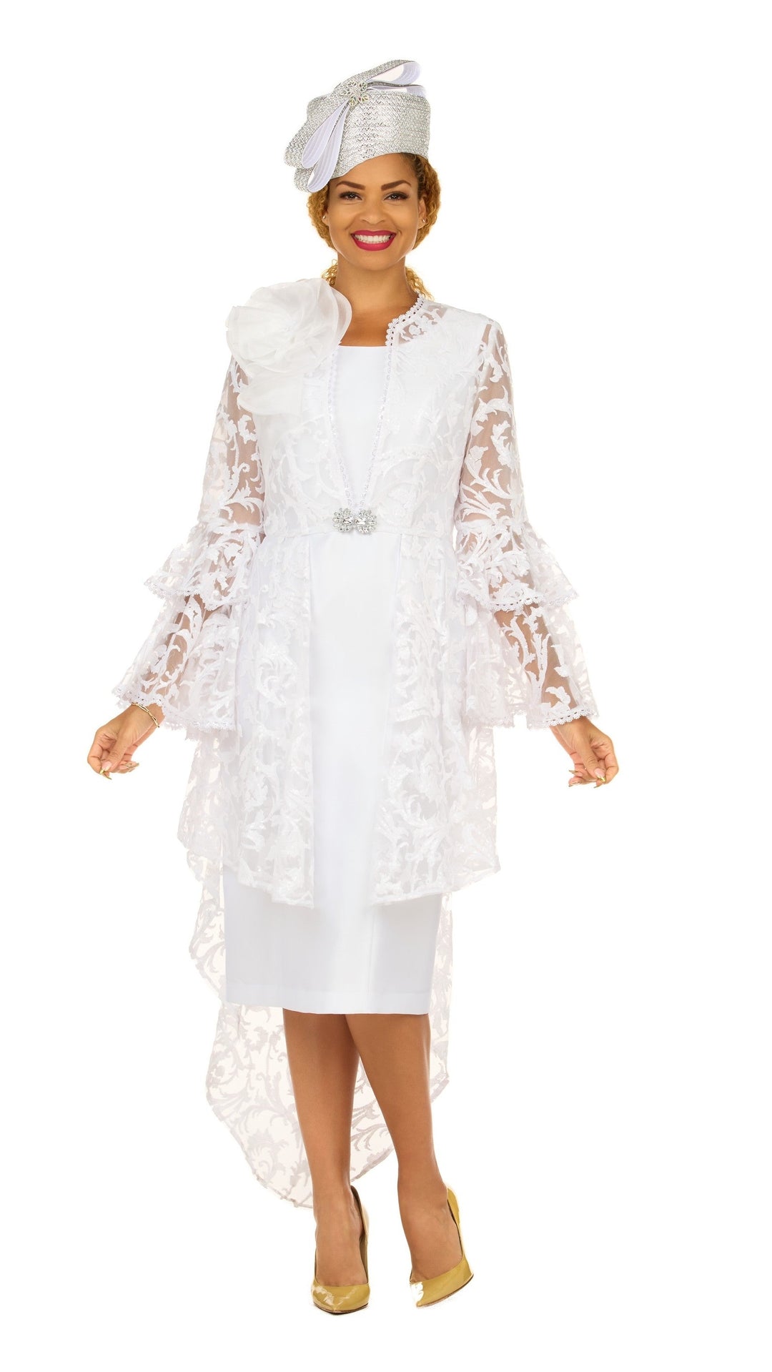 Lace Hi-Lo 2pc Jkt Dress w/ Flounce Sleeves-Plus