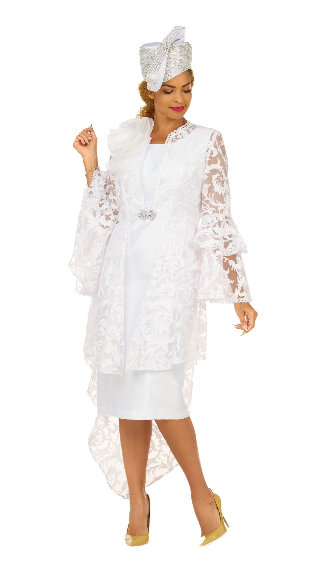 Lace Hi-Lo 2pc Jkt Dress w/ Flounce Sleeves-Plus