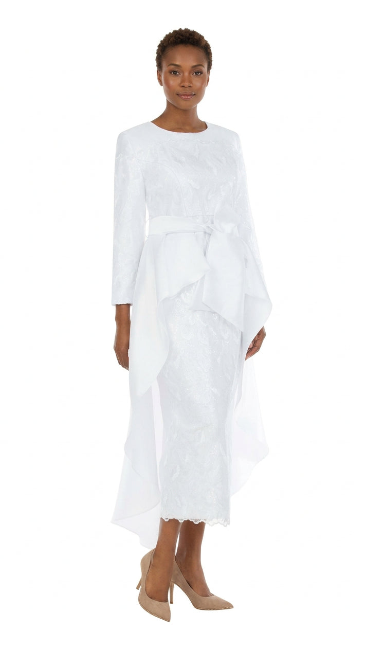 Sequined Lace Gown with Dramatic Hi-Lo Waist Cape