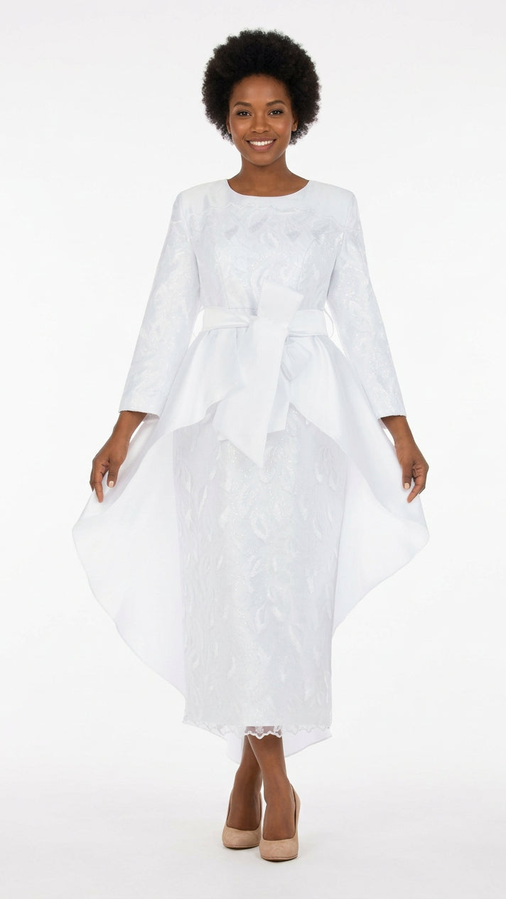 Sequined Lace Gown with Dramatic Hi-Lo Waist Cape