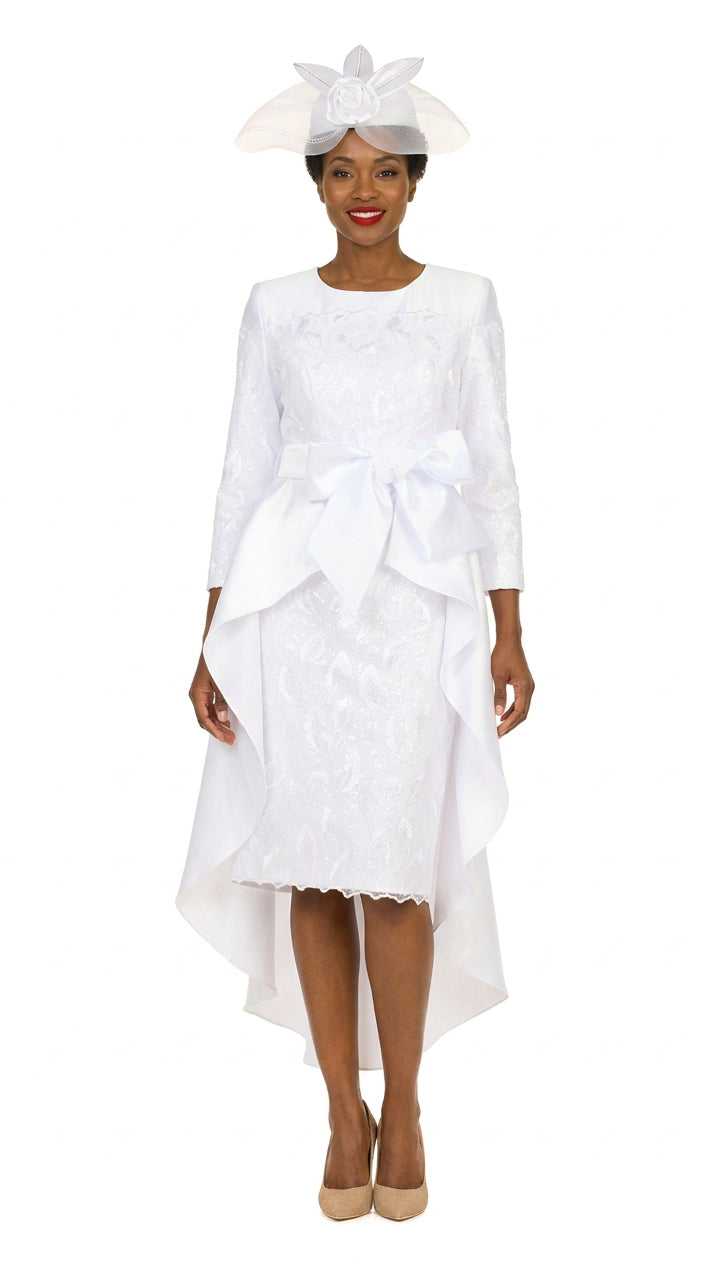 Sequin Lace Hi-Lo Dress w/ Statement Bow Waist
