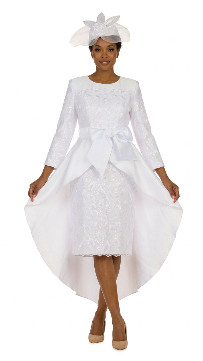 Sequin Lace Hi-Lo Dress w/ Statement Bow Waist