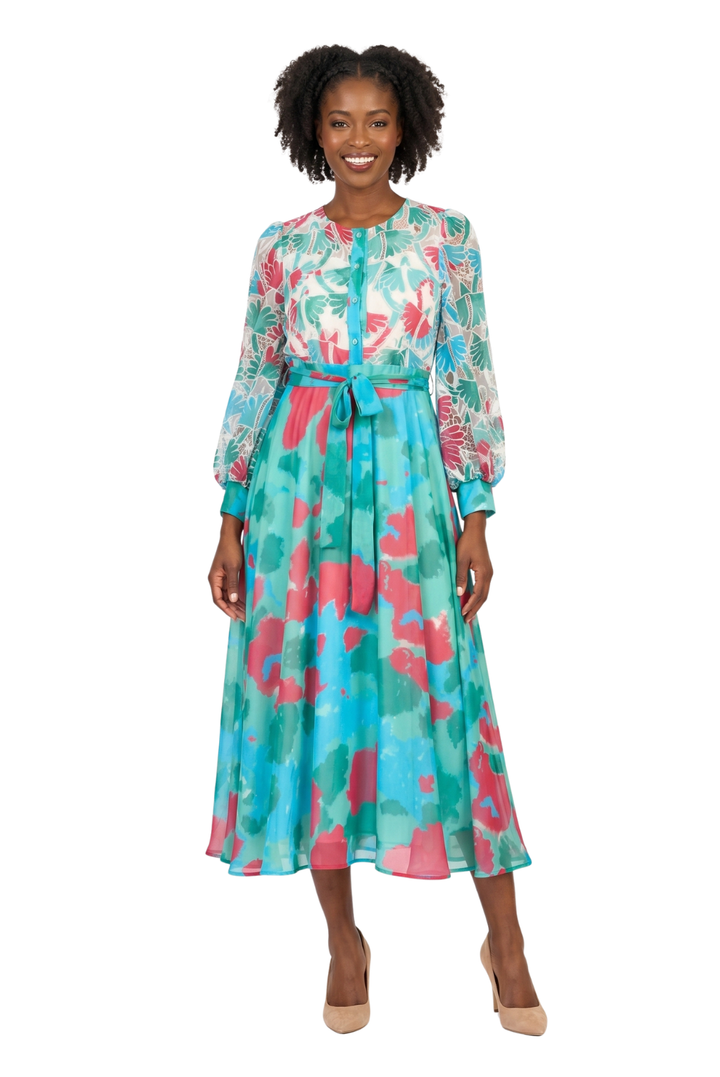 Embroidered Floral Chiffon Maxi Dress w/ Belt - Especially Yours