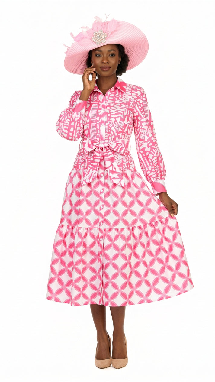 Bold Prt Tiered Button-Front Midi Drs w/ Belt-Plus