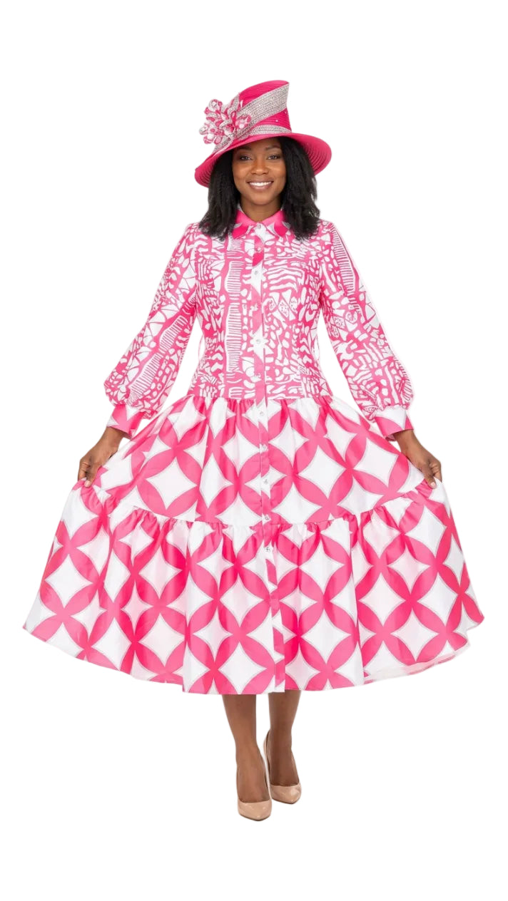 Bold Prt Tiered Button-Front Midi Drs w/ Belt-Plus