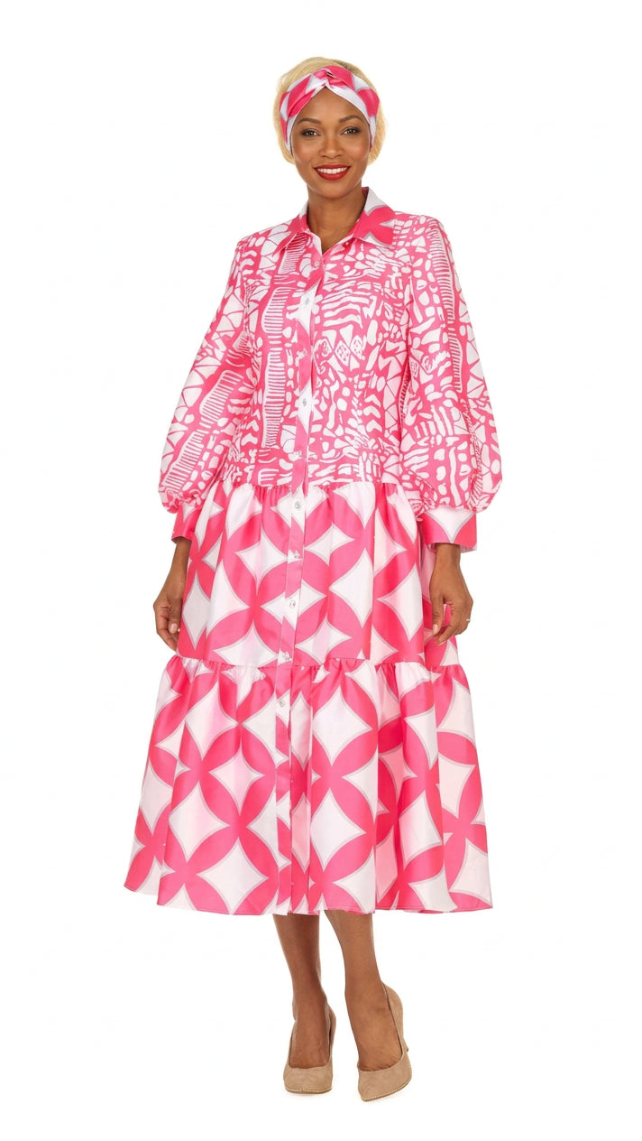 Bold Prt Tiered Button-Front Midi Drs w/ Belt-Plus
