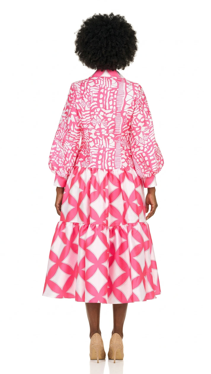 Bold Prt Tiered Button-Front Midi Drs w/ Belt-Plus