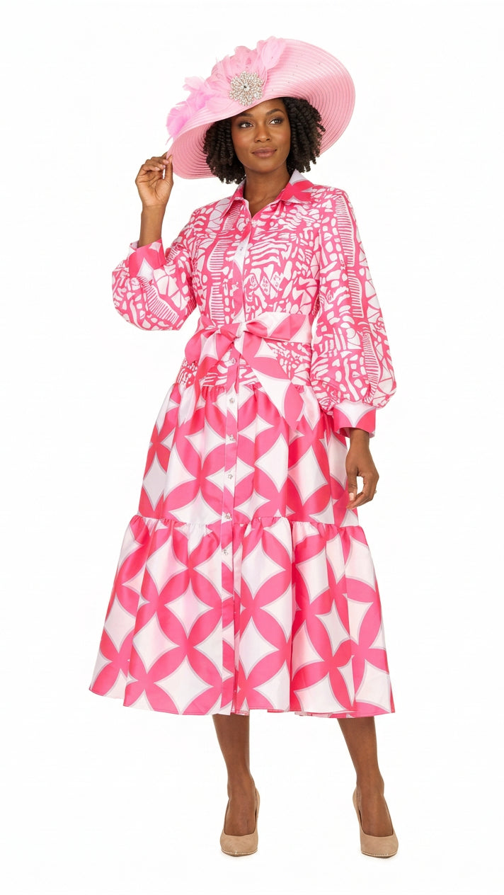 Bold Print Tiered Button-Front Midi Dress w/ Belt