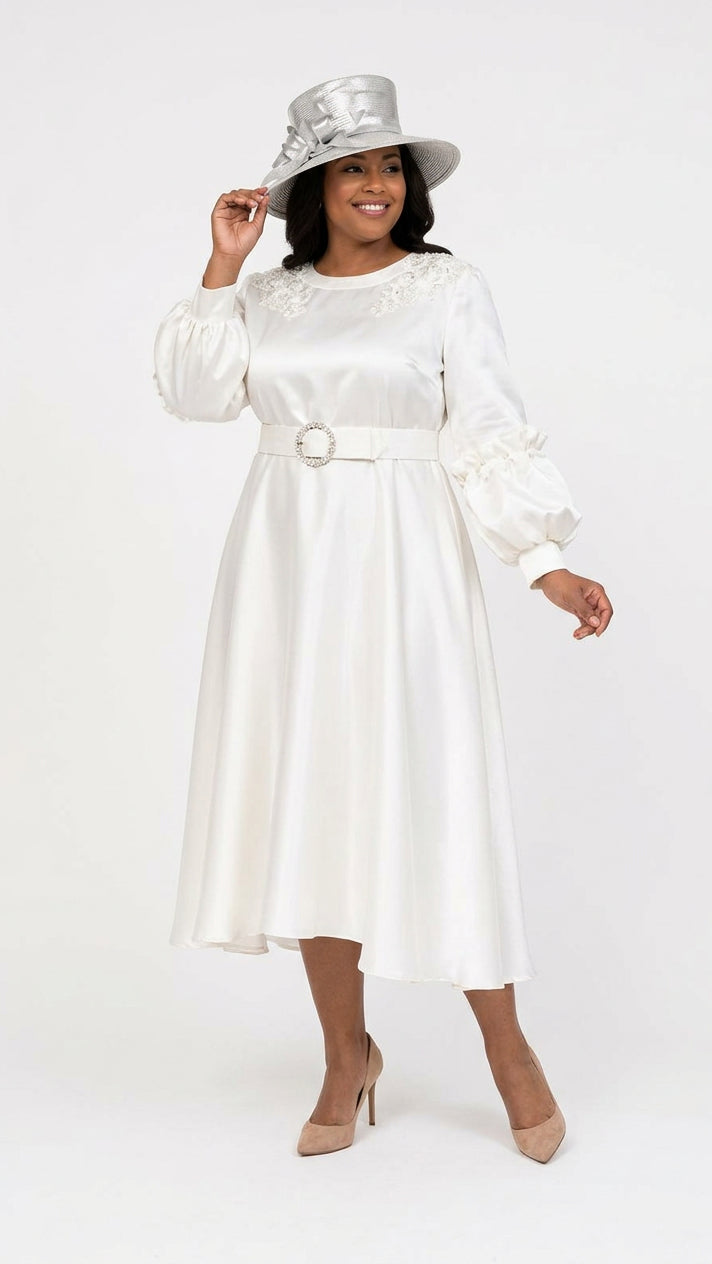 Belted A-line Dress w/ Beaded Embroidery-Plus