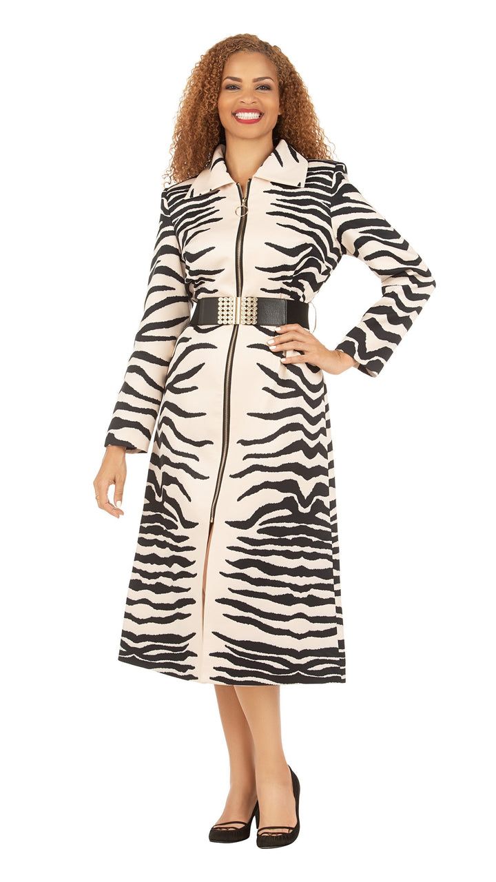Abstract Print Coat Dress w/ Belt