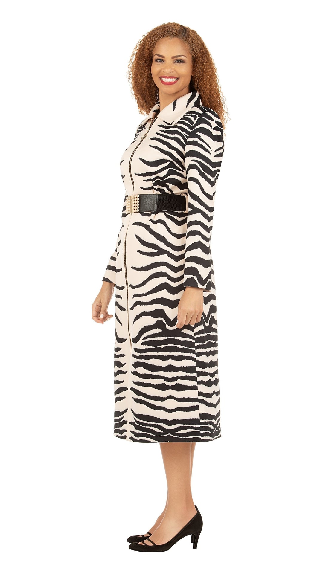 Abstract Print Coat Dress w/ Belt