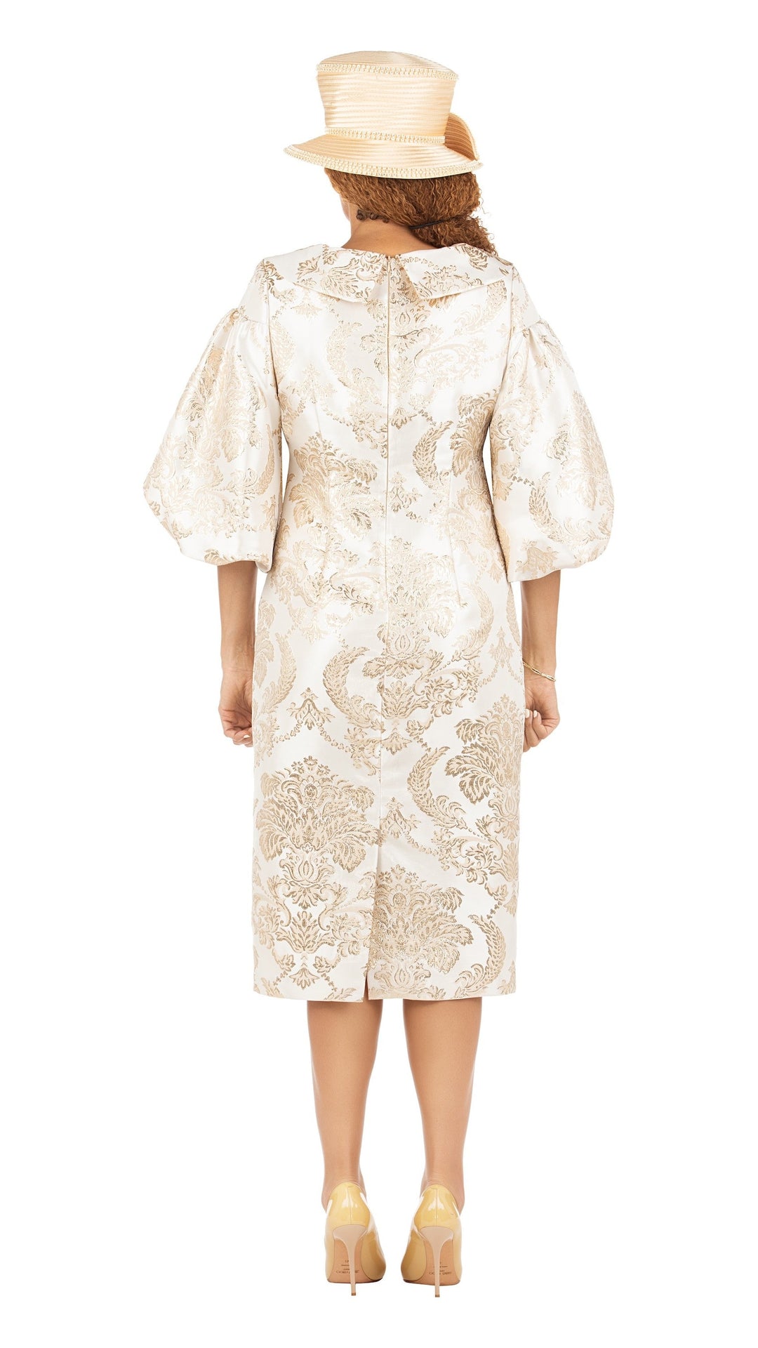 3/4 Puff Slv Brocade Shift Dress w/ Vintage Collar