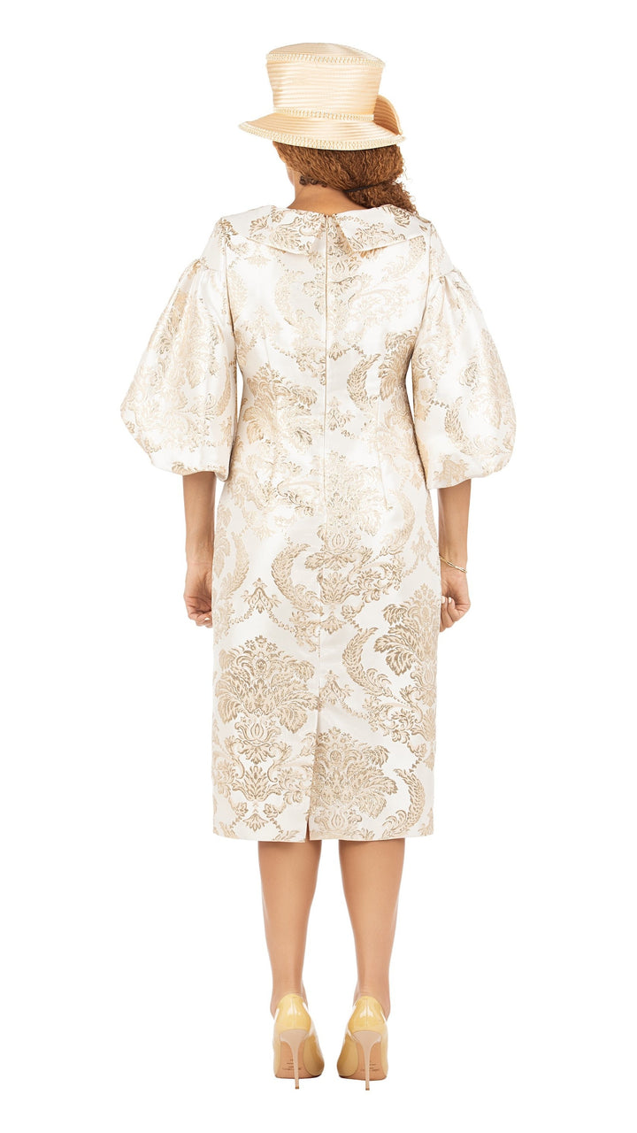 3/4 Puff Slv Brocade Shift Dress w/ Vintage Collar