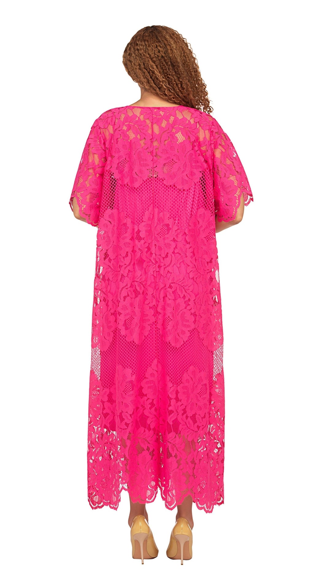 V-neck Short Slv Lace Dress w/ Slip