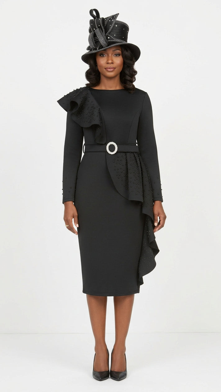 Scuba Belted Shift Drs w/ Rfls and Faux Pearls