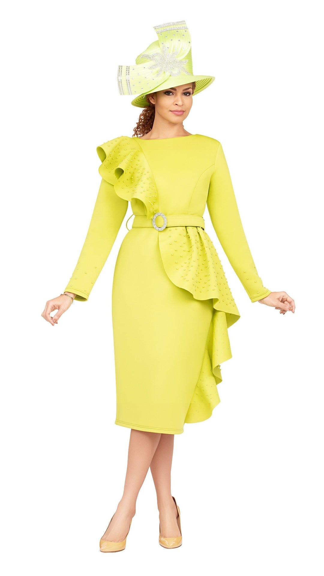 Scuba Belted Shift Drs w/ Rfls and Faux Pearls