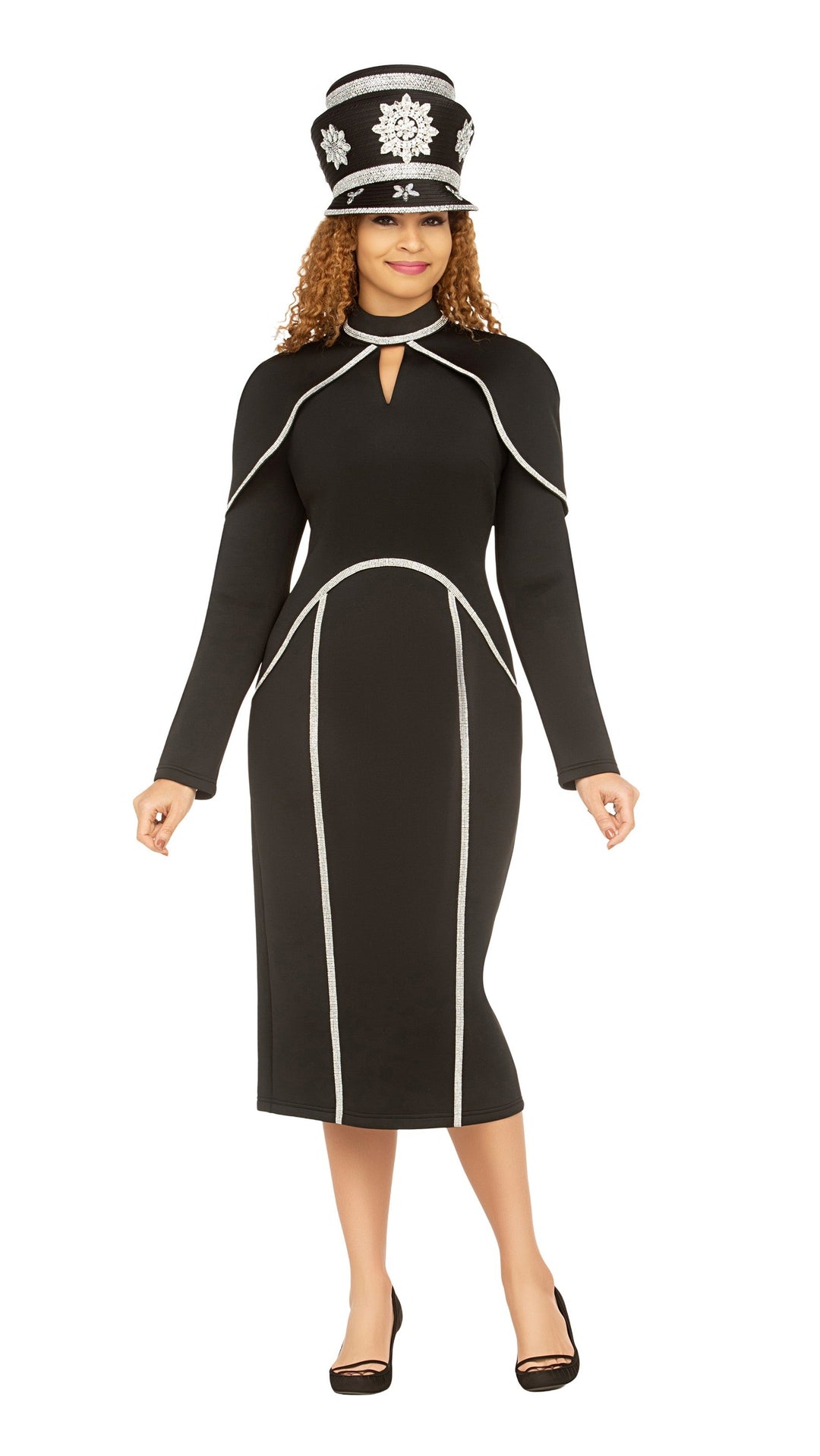 Scuba Sheath Drs w/ Faux Cape and Stoned Strips