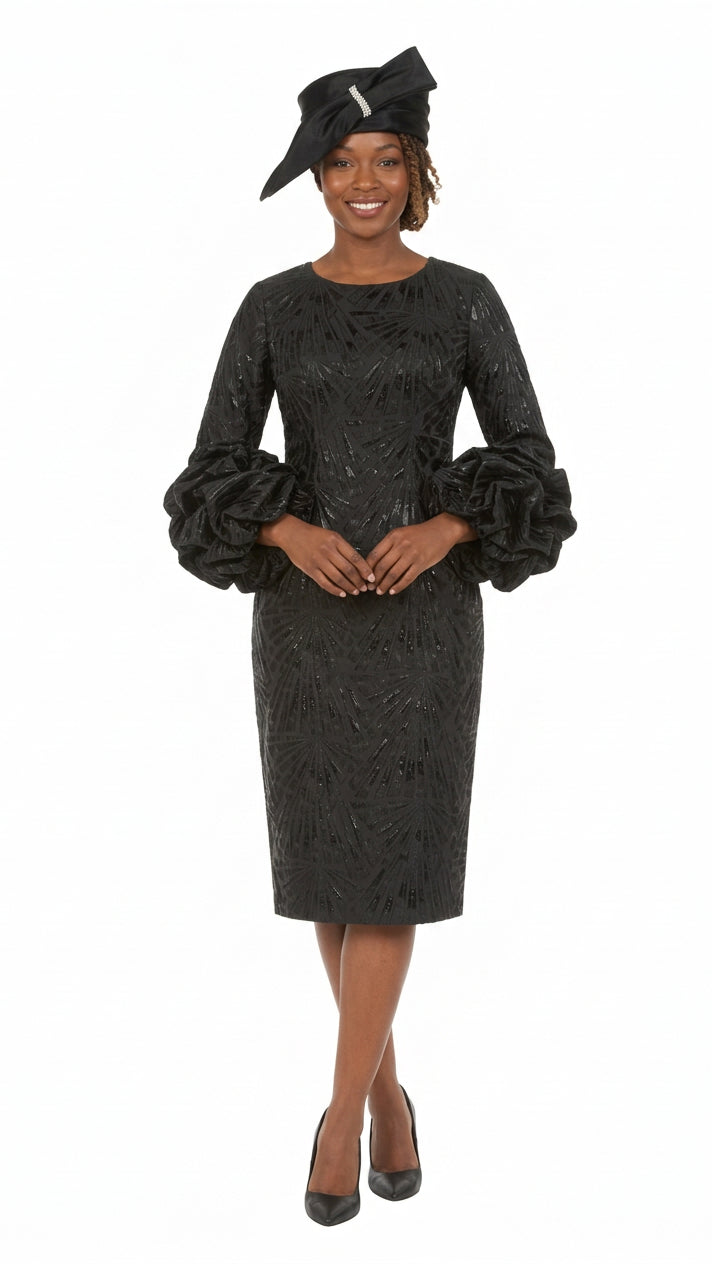 Metallic Brocade Rosette-Cuff Midi Dress