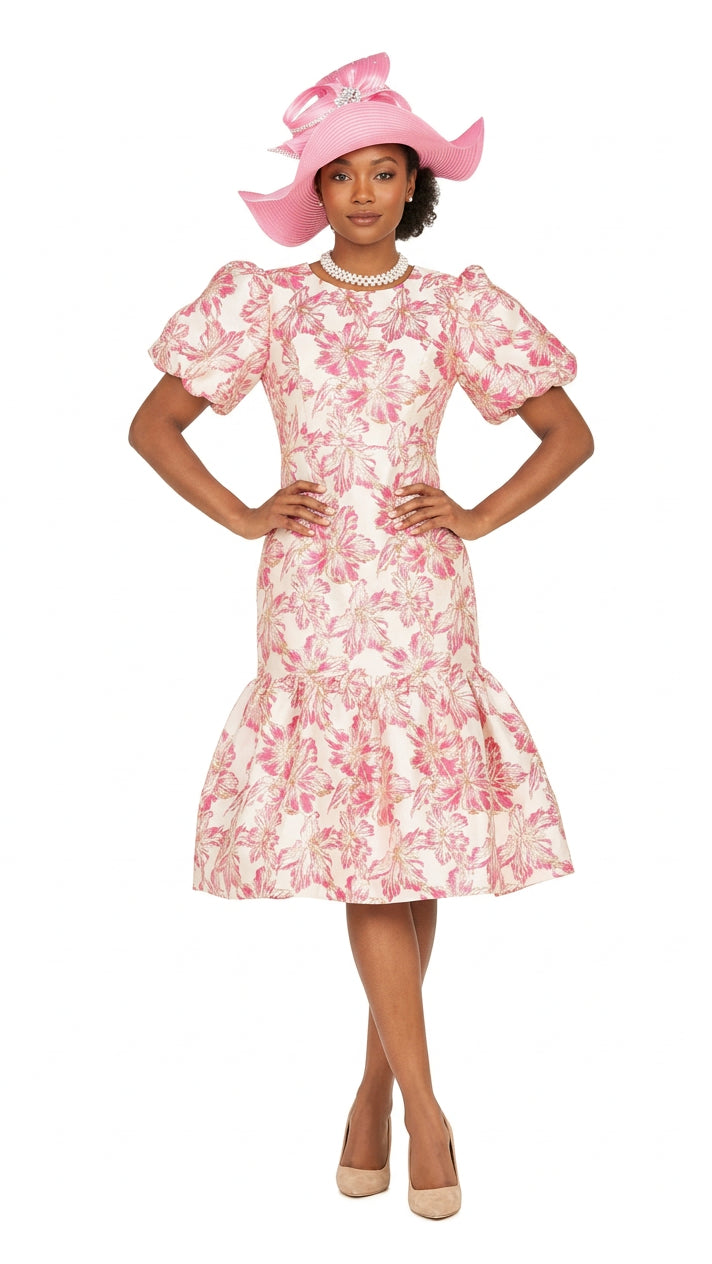 Floral Brocade Short Balloon Slv Mermaid Dress