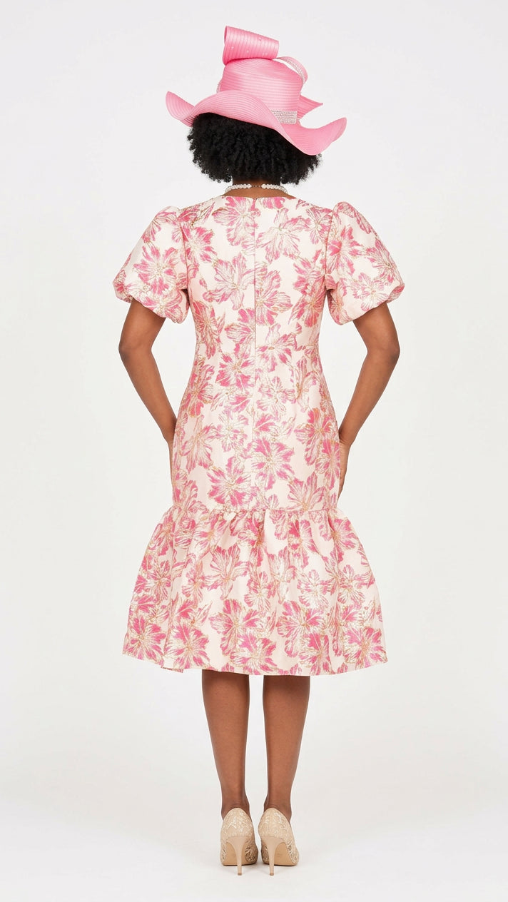 Floral Brocade Short Balloon Slv Mermaid Dress