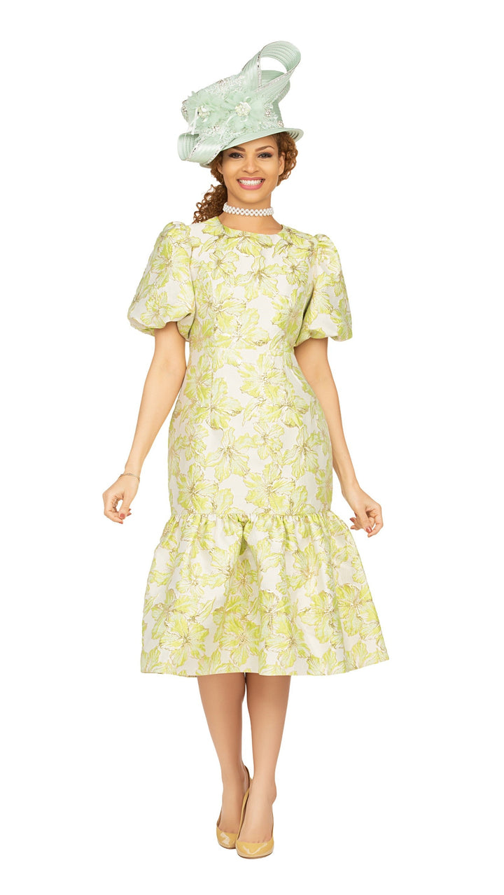 Floral Brocade Short Balloon Slv Mermaid Dress