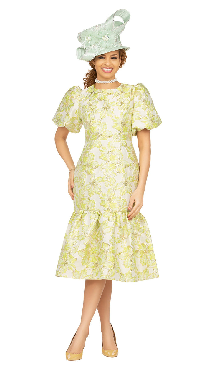 Floral Brocade Short Balloon Slv Mermaid Dress