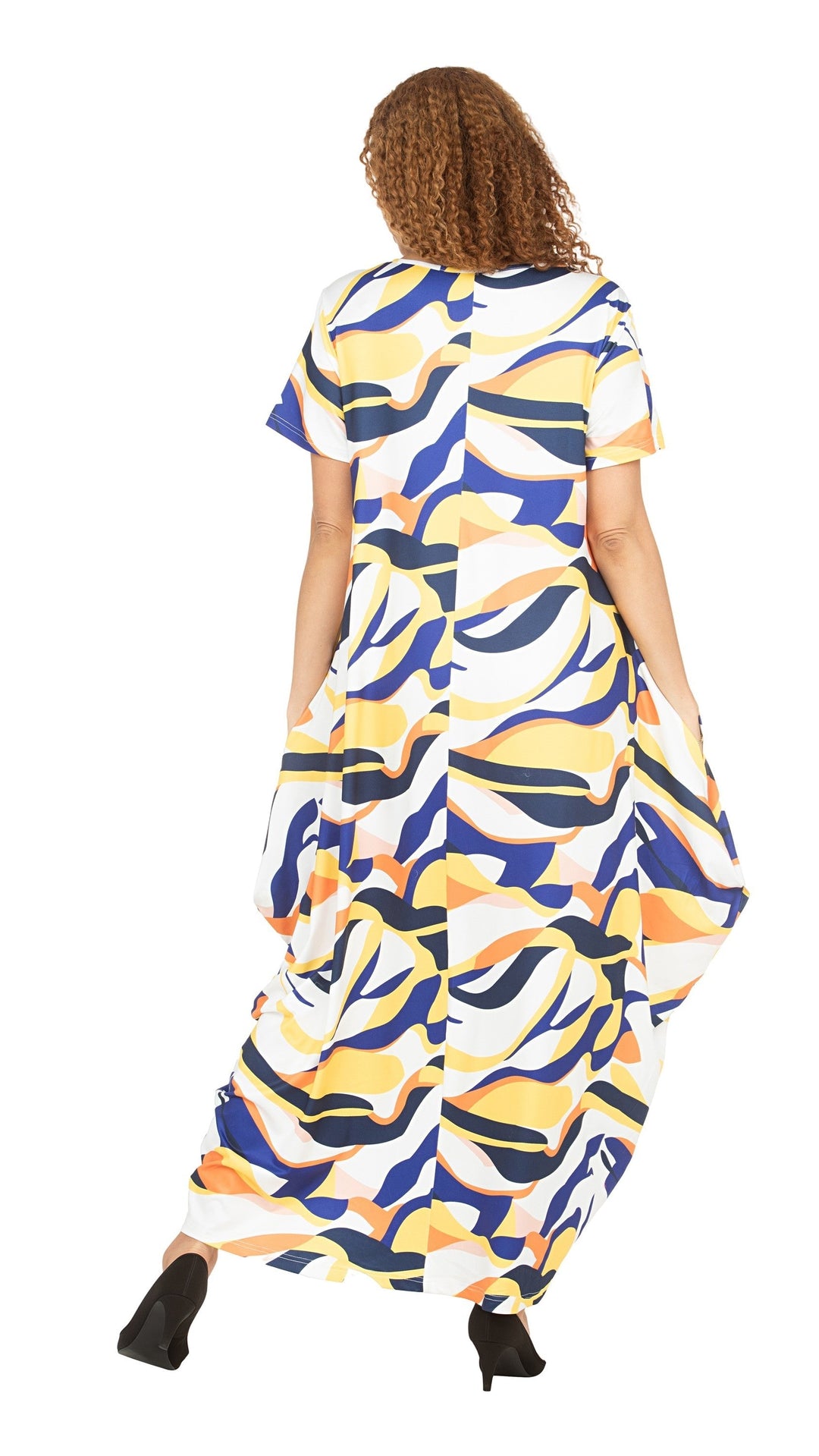 Short Slv Jersey Knit Abstract Print Maxi Dress