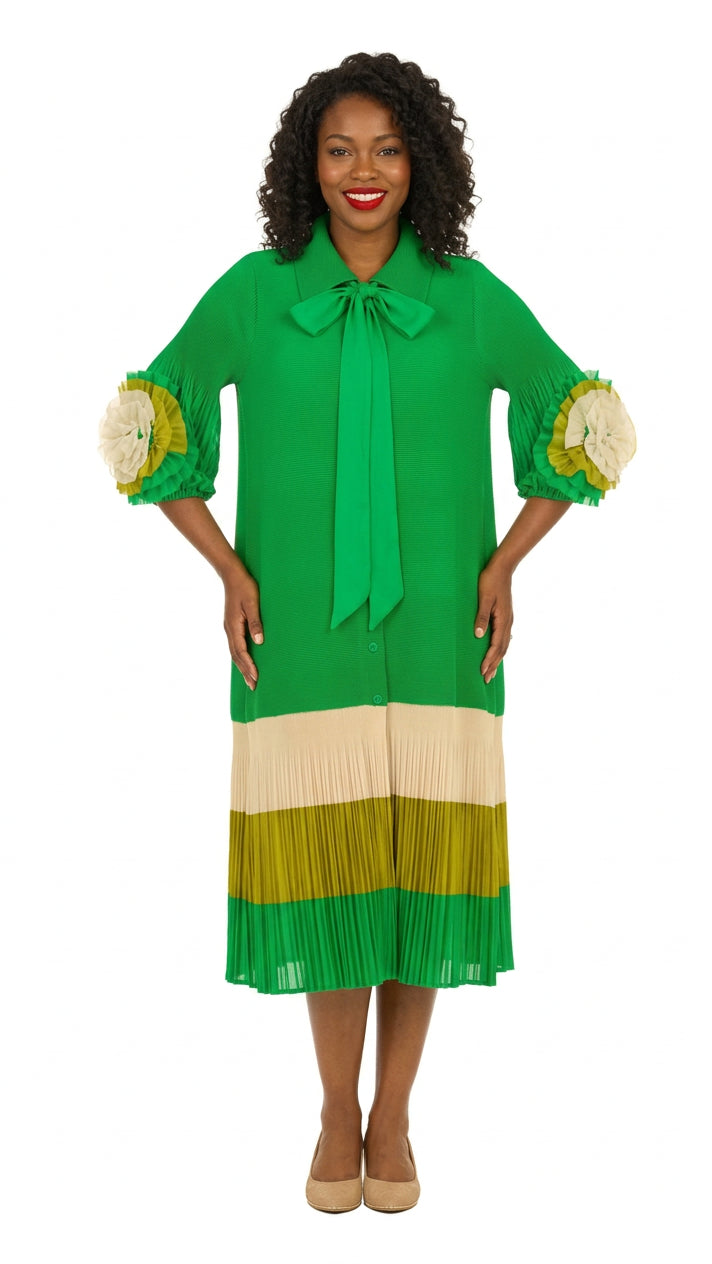Notch Collar Color Block Shirt Dress in Pleats