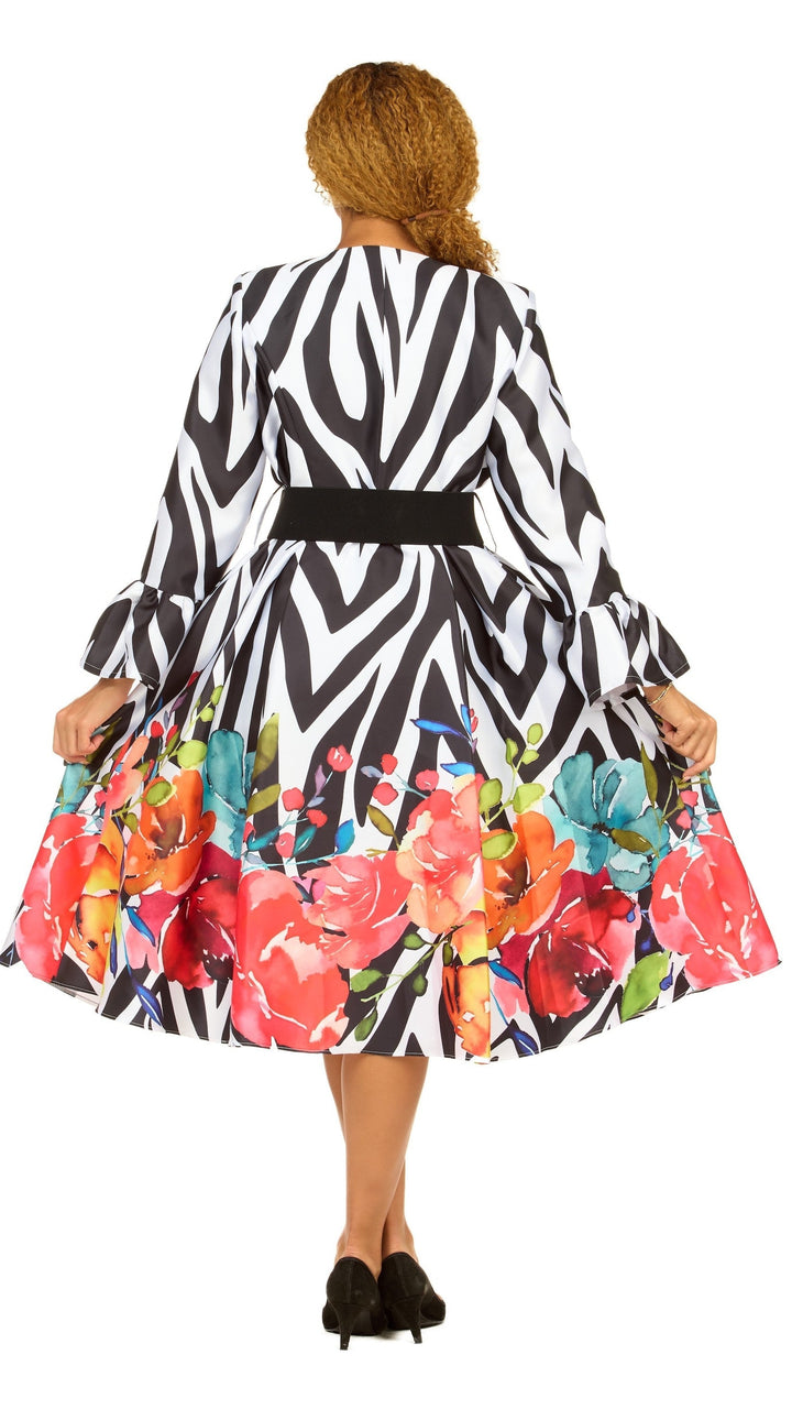 Bold Zebra Floral Silky Twill Tea-Length Dress