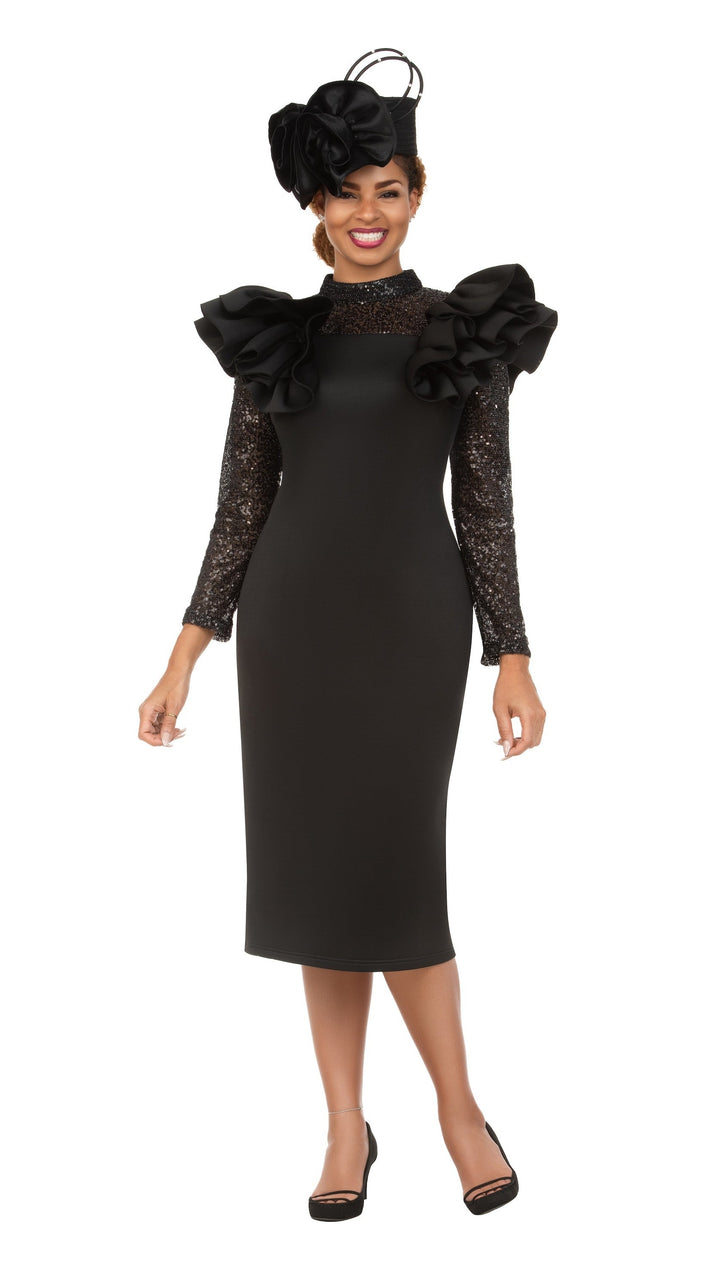 Elegant Scuba Sheath Dress w/ Semi-Sheer Lace Slv
