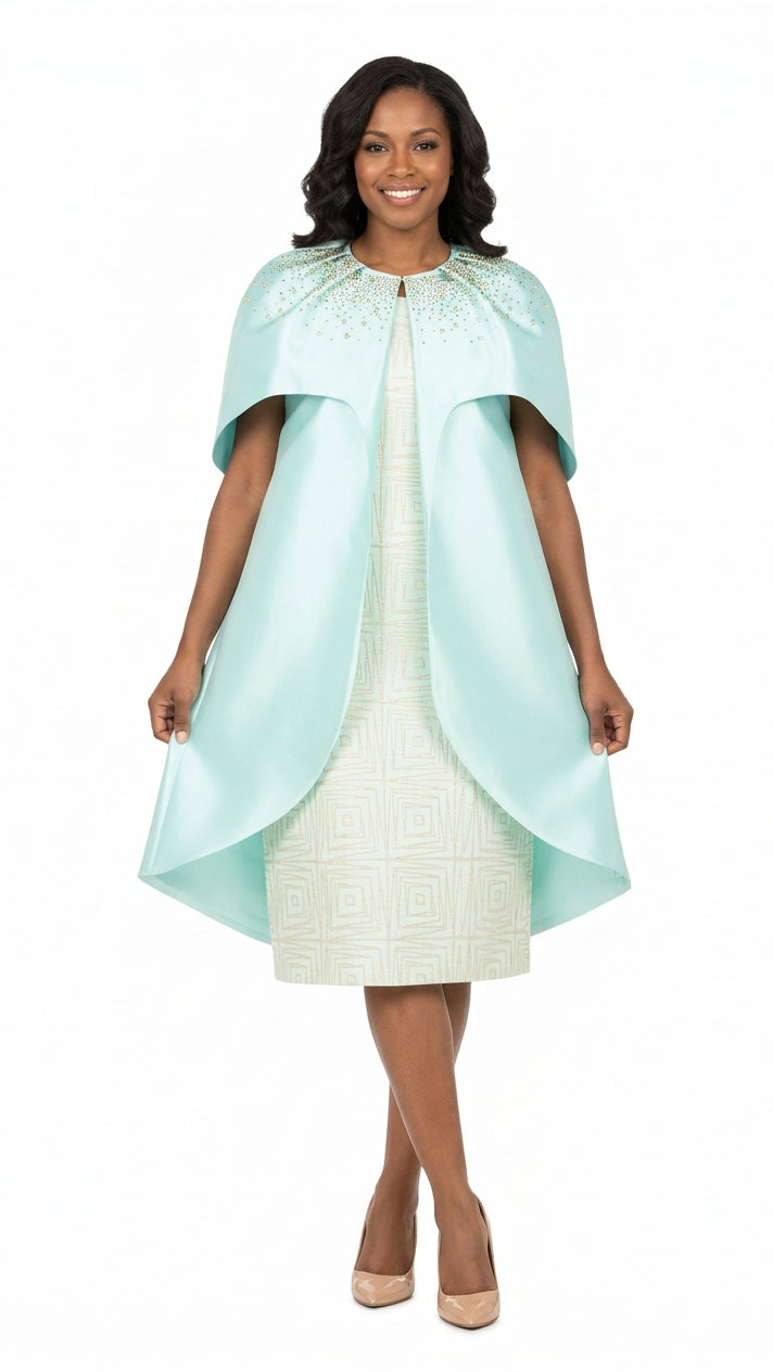 Embellished Cape Jkt&Geometric Sheath Dress Set